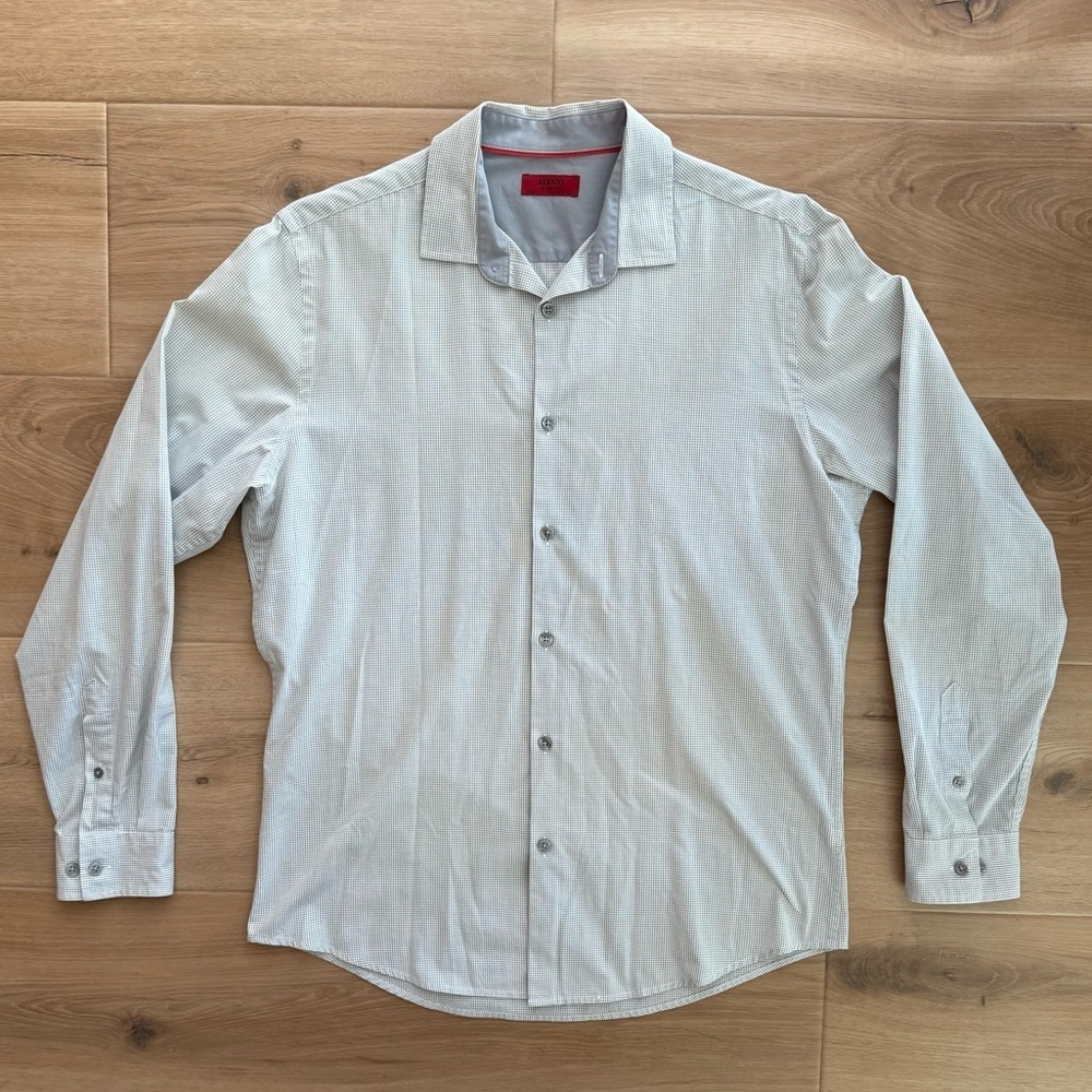 Alfani Slim Fit Button-Down Long-Sleeve Shirt in Light Gray Pattern Size M